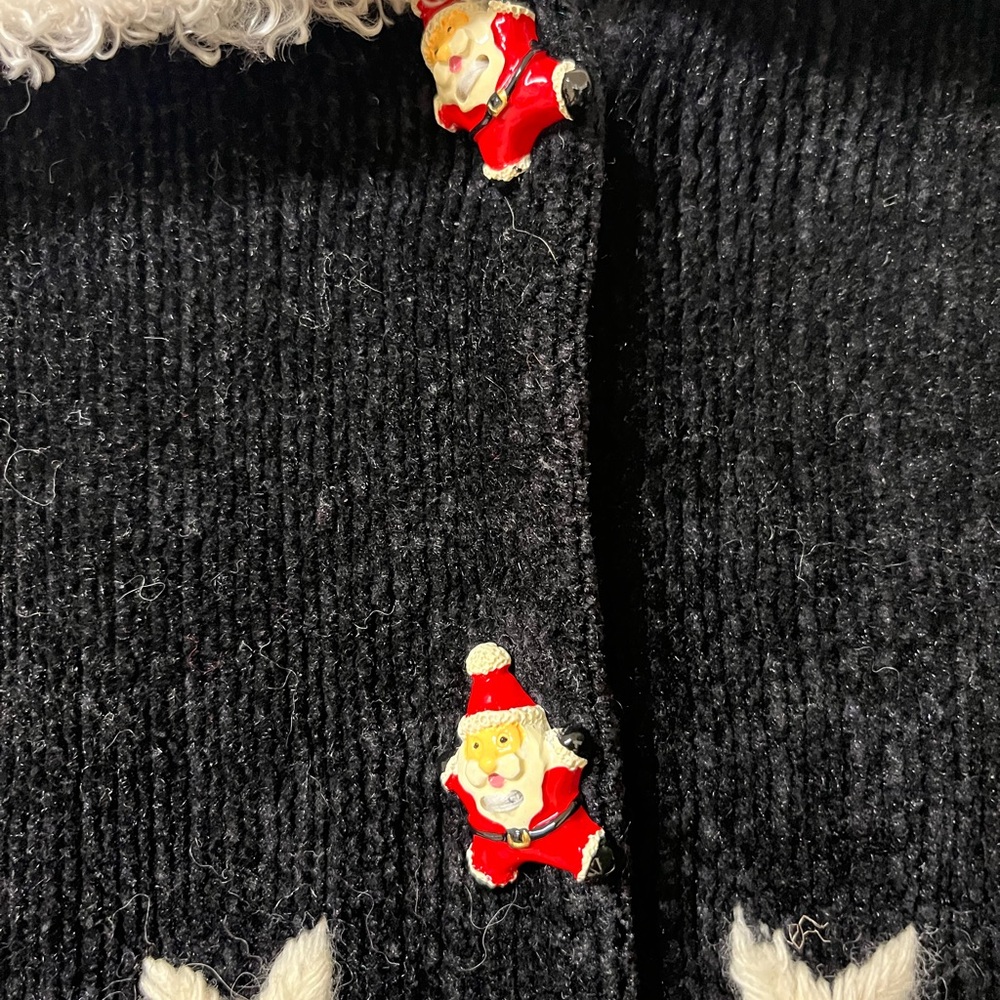 BellePointe Christmas Fuzzy Cardigan with Santa Face on Back - Picture 3 of 10
